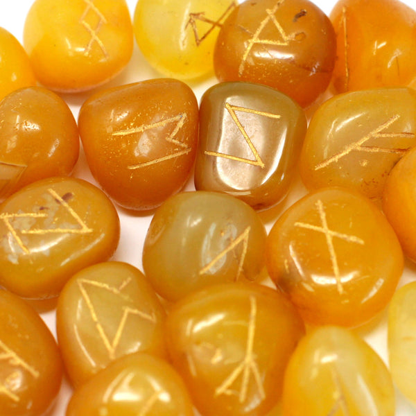Runes Stone Set in Pouch- Yellow Onyx Spirit Earth