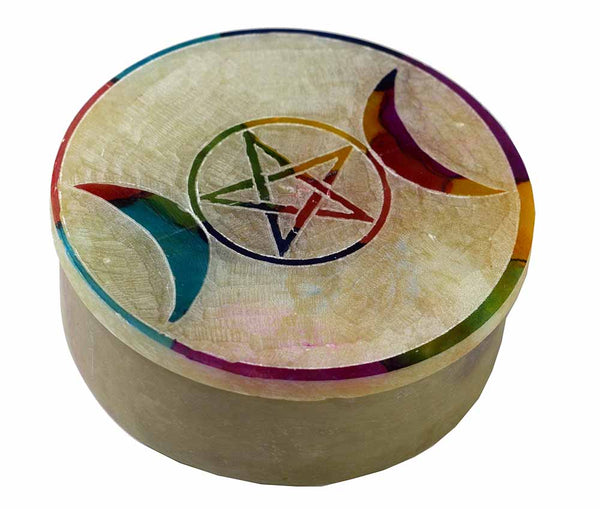 Soapstone pentagram box round Spirit Earth