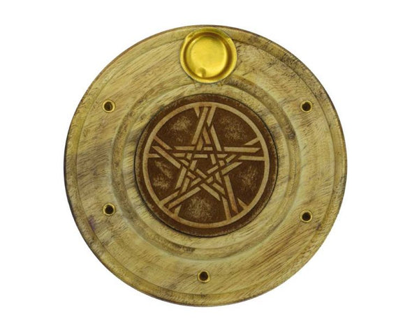 Wooden Pentagram Incense Plate