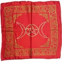 Red Triple Moon Pentagram Altar Cloth