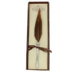 Striped brown pointed tip feather ballpoint pen