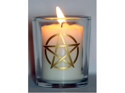 Spirit Earth Pentacle (Gold) Glass Altar Votive Holder