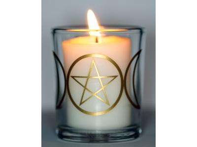 Spirit Earth Pentacle & Triple Moon Glass Altar Votive Holder - Gold